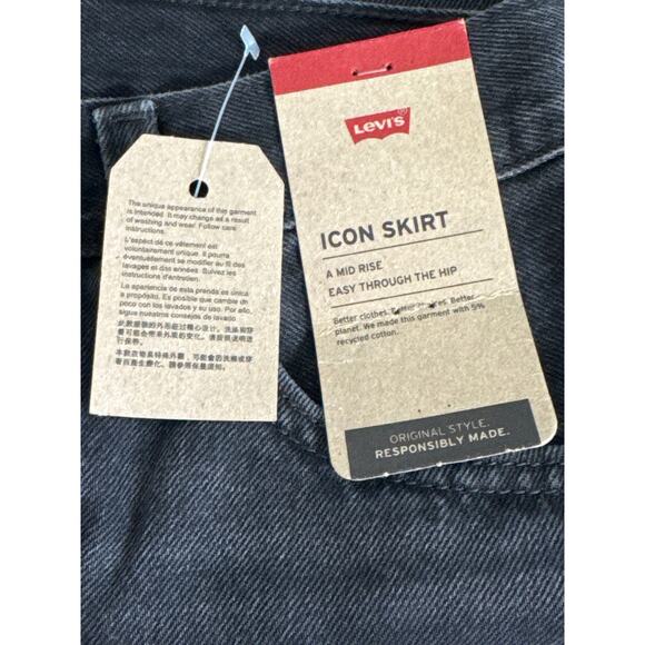 NWT Levi's Premium Icon Denim Skirt Dark Mirror Black Raw Hem Size 25 - Picture 5 of 14